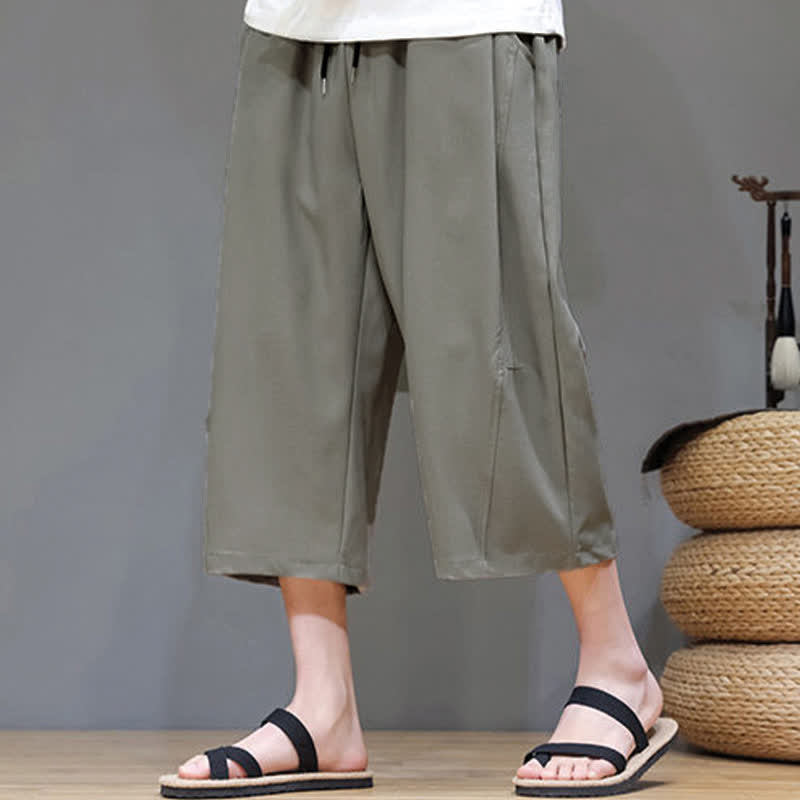 Buddha Stones Summer Casual Minimalist Drawstring Solid Men's Cropped Pants With Pocket - image 5