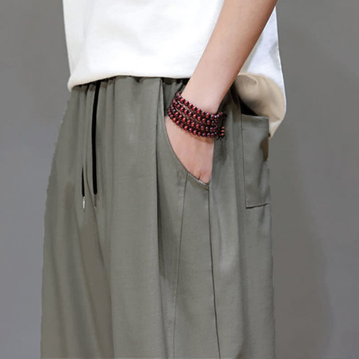 Buddha Stones Summer Casual Minimalist Drawstring Solid Men's Cropped Pants With Pocket - image 9