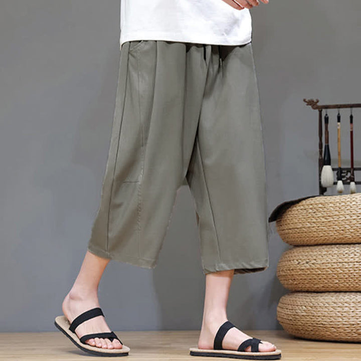 Buddha Stones Summer Casual Minimalist Drawstring Solid Men's Cropped Pants With Pocket - image 6