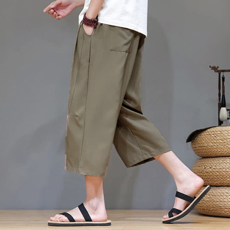 Buddha Stones Summer Casual Minimalist Drawstring Solid Men's Cropped Pants With Pocket - image 27