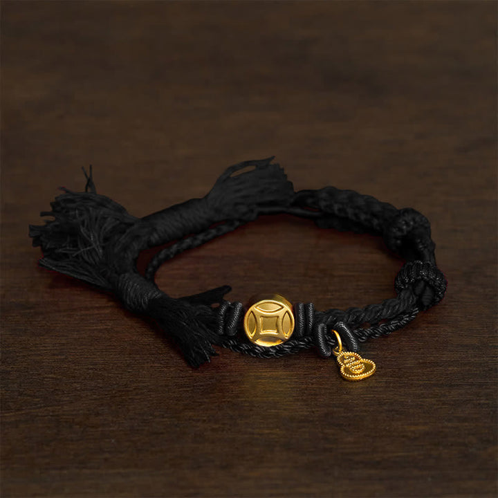 Buddha Stones Alloy Chinese Coin Gourd Pendant Wealth Double-Strand Red String Bracelet - black - image 5