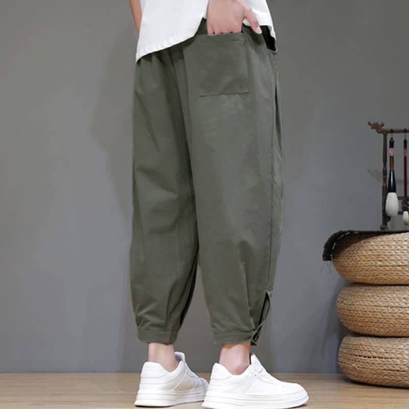 Buddha Stones Summer Casual Minimalist Drawstring Solid Men's Cropped Pants With Pocket - image 16