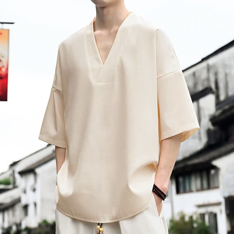 Buddha Stones Summer Minimalist Casual Side Slit Solid Men's Short Sleeve T-Shirts - image 4