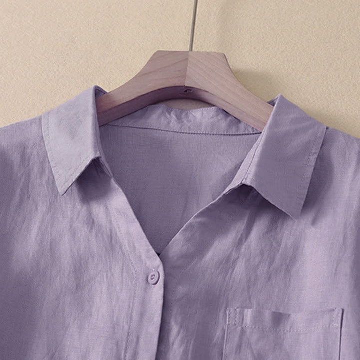 Buddha Stones Summer Casual Minimalist Button-Up Solid Women's Short Sleeve Shirts With Pocket - image 1