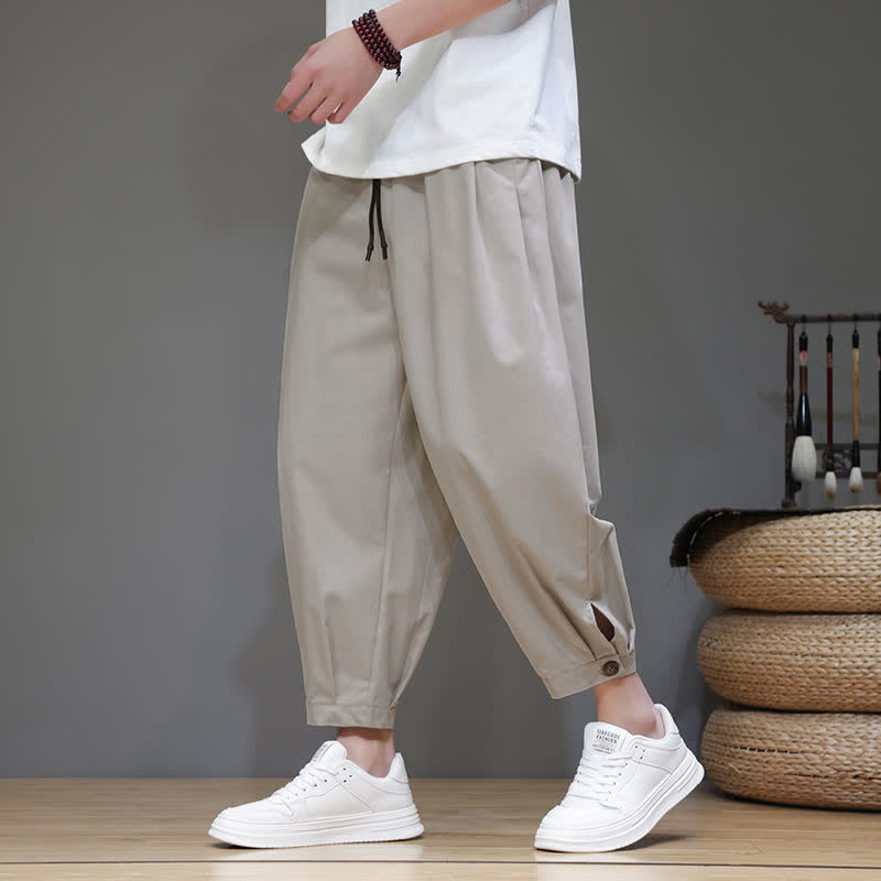 Buddha Stones Summer Casual Minimalist Drawstring Solid Men's Cropped Pants With Pocket - Gainsboro - US/UK/AU46, EU56 (5XL) - image 0
