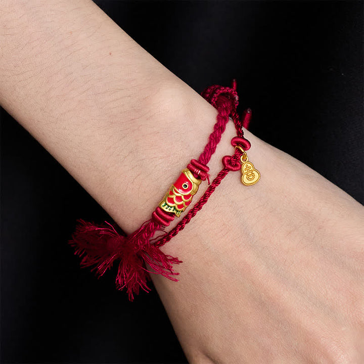 Buddha Stones Alloy Koi Fish Gourd Pendant Success Retro Double-Strand String Bracelet - image 2