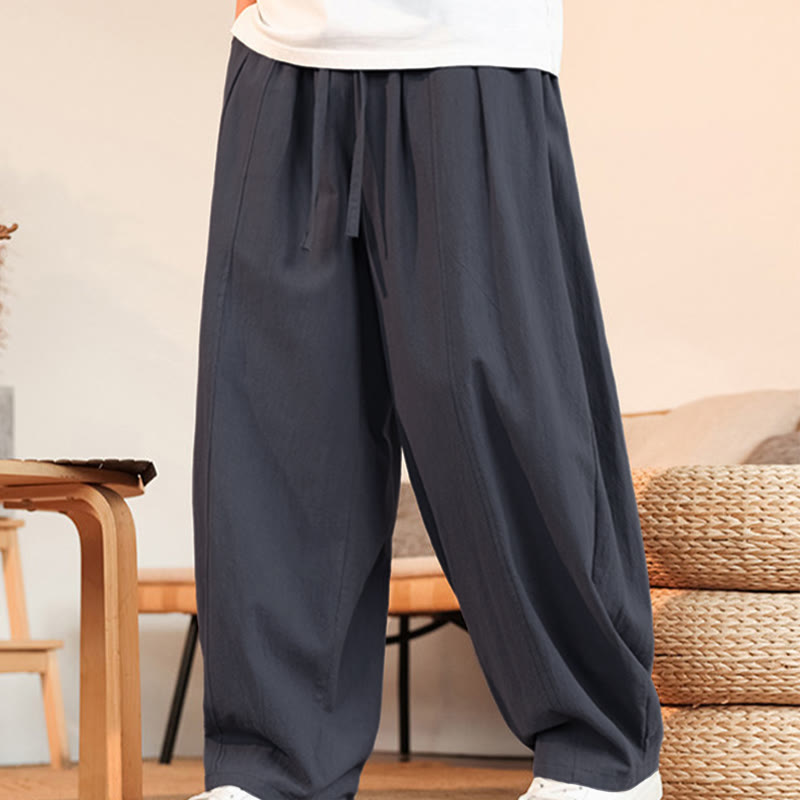 Buddha Stones Summer Casual Minimalist Drawstring Solid Cotton Ankle Pants Men's Straight Leg Pants With Pocket - image 2