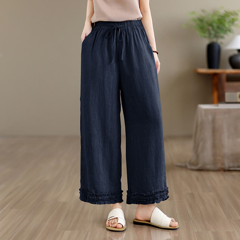 Buddha Stones Summer Casual Drawstring Solid Cropped Pants Women's Harem Pants With Pocket - Navy - US8-10, UK/AU12-14, EU40-42 (2XL) - image 10