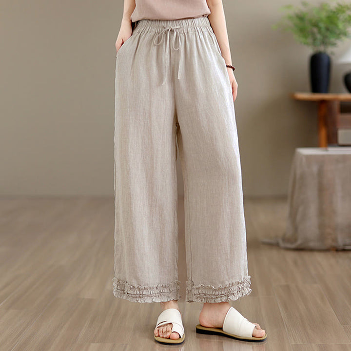 Buddha Stones Summer Casual Drawstring Solid Cropped Pants Women's Harem Pants With Pocket - Beige - US8-10, UK/AU12-14, EU40-42 (2XL) - image 0