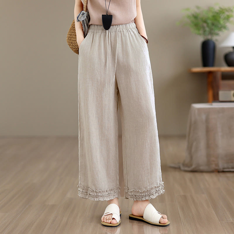 Buddha Stones Summer Casual Drawstring Solid Cropped Pants Women's Harem Pants With Pocket - image 1