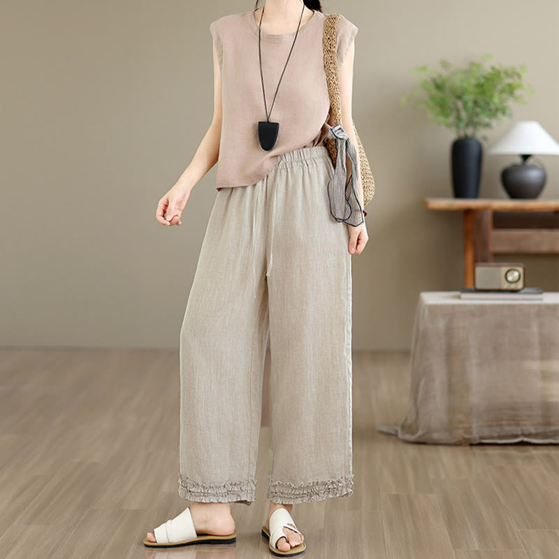 Buddha Stones Summer Casual Drawstring Solid Cropped Pants Women's Harem Pants With Pocket - image 5