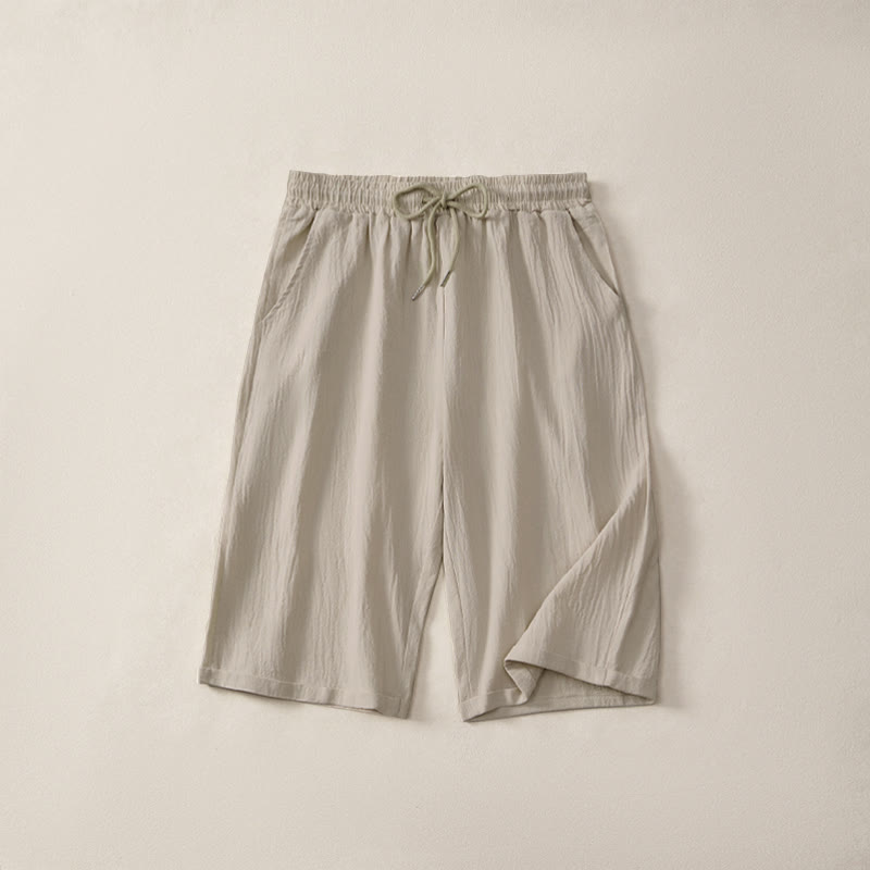 Buddha Stones Summer Casual Drawstring Solid Bermuda Shorts Women's Straight Leg Pants With Pockets - Beige - US14，UK/AU18，EU46 (3XL) - image 0