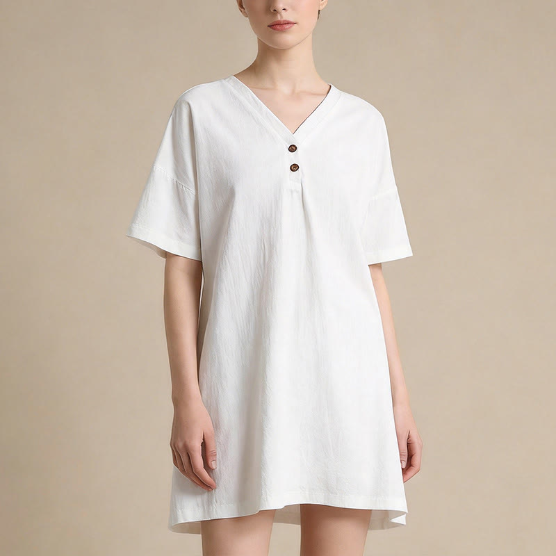 Buddha Stones Summer Casual Minimalist Button-Up Solid Women's Short Sleeve Dresses - image 2