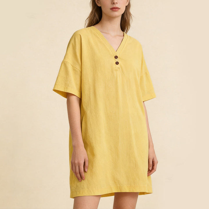 Buddha Stones Summer Casual Minimalist Button-Up Solid Women's Short Sleeve Dresses - image 9