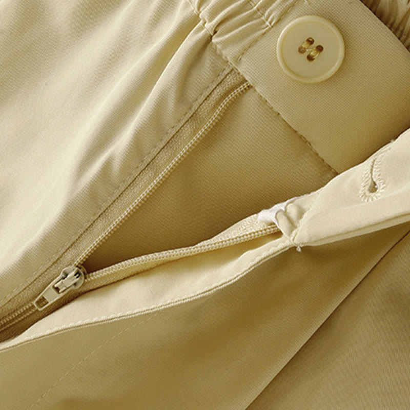 Buddha Stones Summer Casual Elegant Button-Up Solid Zipper Design Ruffles Hem Cropped Pants Women's Harem Pants With Pocket - image 3