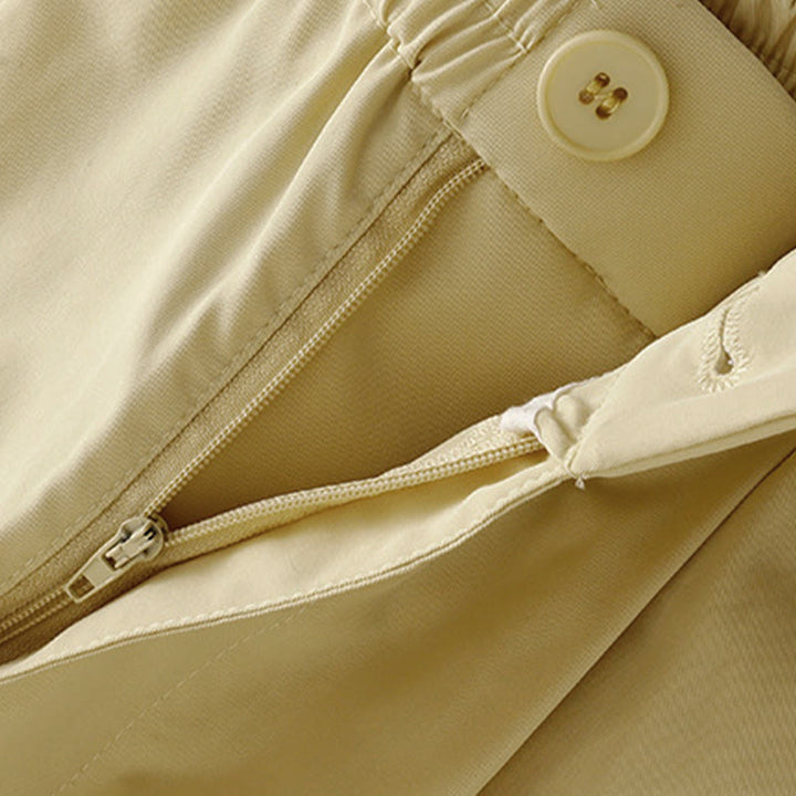 Buddha Stones Summer Casual Elegant Button-Up Solid Zipper Design Ruffles Hem Cropped Pants Women's Harem Pants With Pocket - image 3