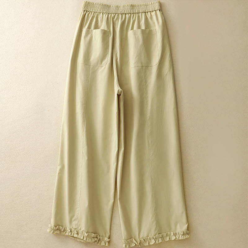 Buddha Stones Summer Casual Elegant Button-Up Solid Zipper Design Ruffles Hem Cropped Pants Women's Harem Pants With Pocket - image 1