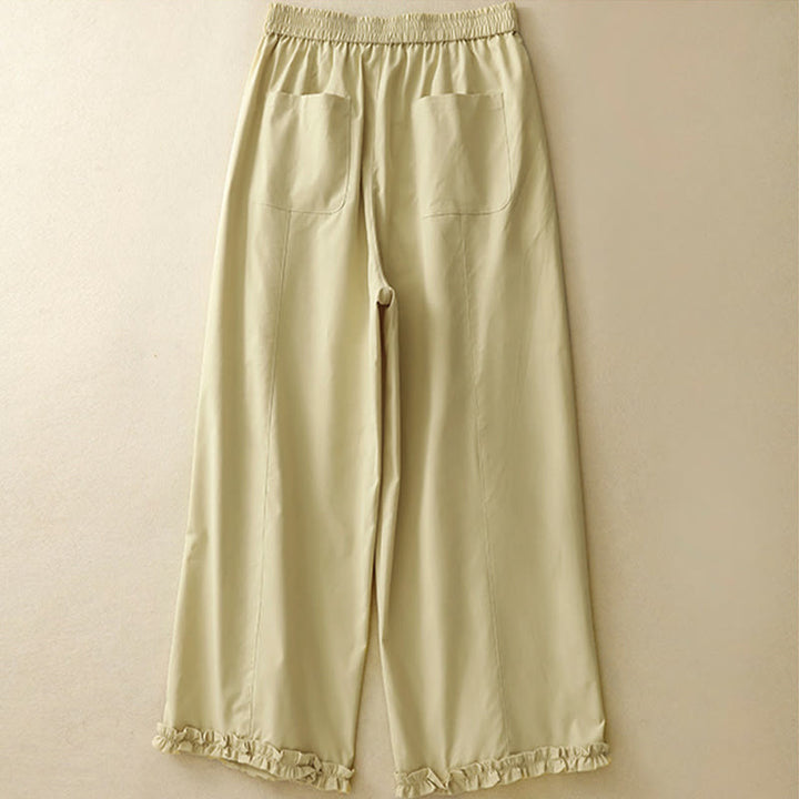 Buddha Stones Summer Casual Elegant Button-Up Solid Zipper Design Ruffles Hem Cropped Pants Women's Harem Pants With Pocket - image 1