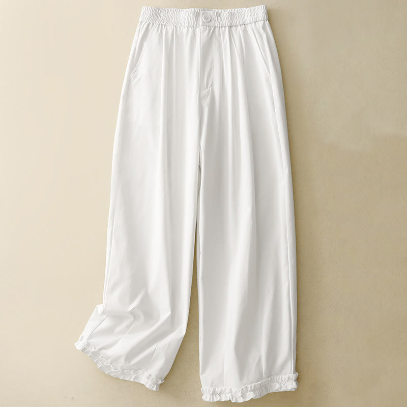 Buddha Stones Summer Casual Elegant Button-Up Solid Zipper Design Ruffles Hem Cropped Pants Women's Harem Pants With Pocket - White - US8-10, UK/AU12-14, EU40-42 (2XL) - image 19