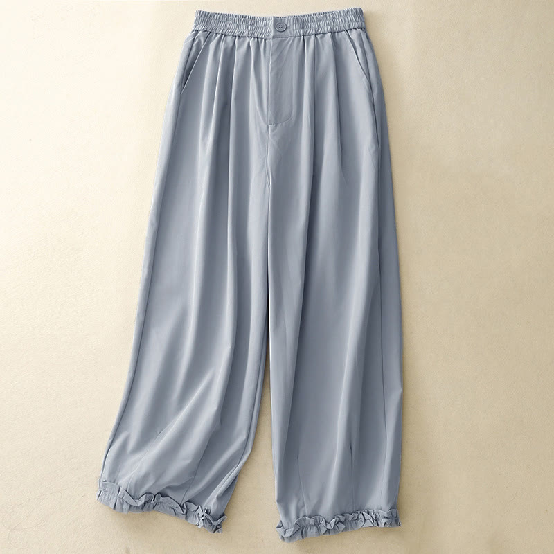 Buddha Stones Summer Casual Elegant Button-Up Solid Zipper Design Ruffles Hem Cropped Pants Women's Harem Pants With Pocket - LightSteelBlue - US8-10, UK/AU12-14, EU40-42 (2XL) - image 9