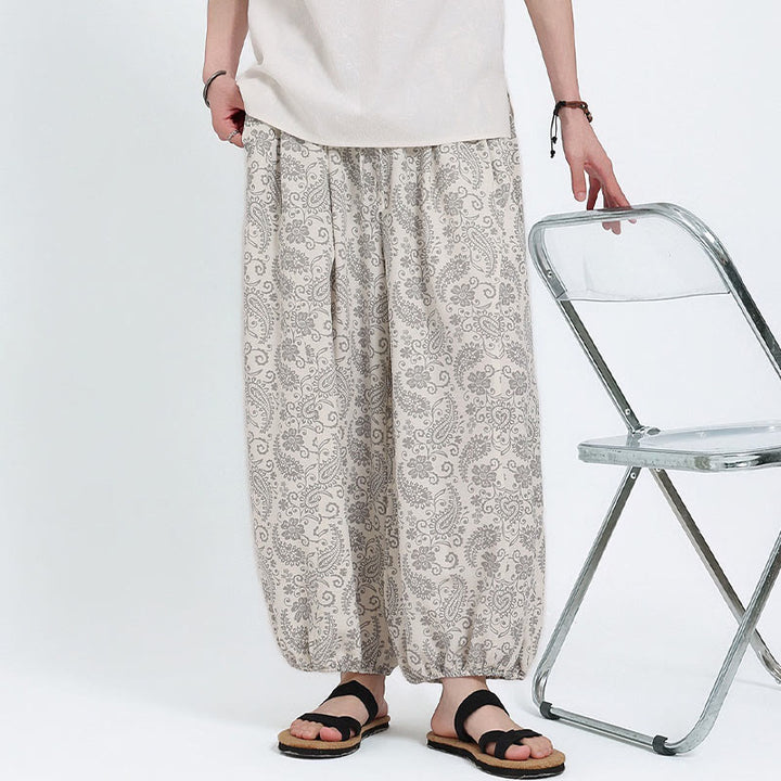 Buddha Stones Summer Boho Casual Drawstring Paisley Capri Pants Men's Harem Pants With Pocket - image 27
