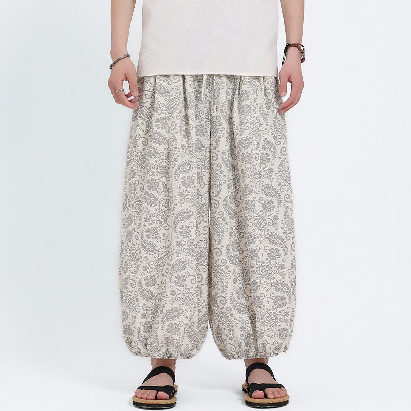 Buddha Stones Summer Boho Casual Drawstring Paisley Capri Pants Men's Harem Pants With Pocket - image 22