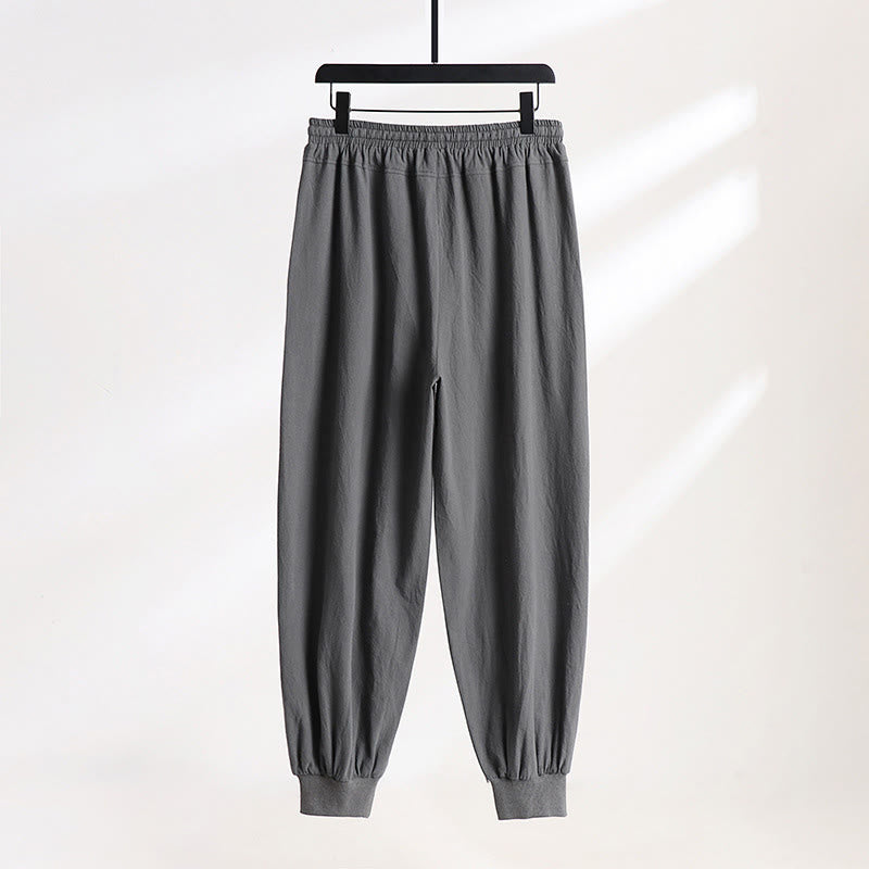 Buddha Stones Summer Casual Drawstring Elastic Waist Solid Ankle Pants Men's Tapered Pants With Pockets - image 1