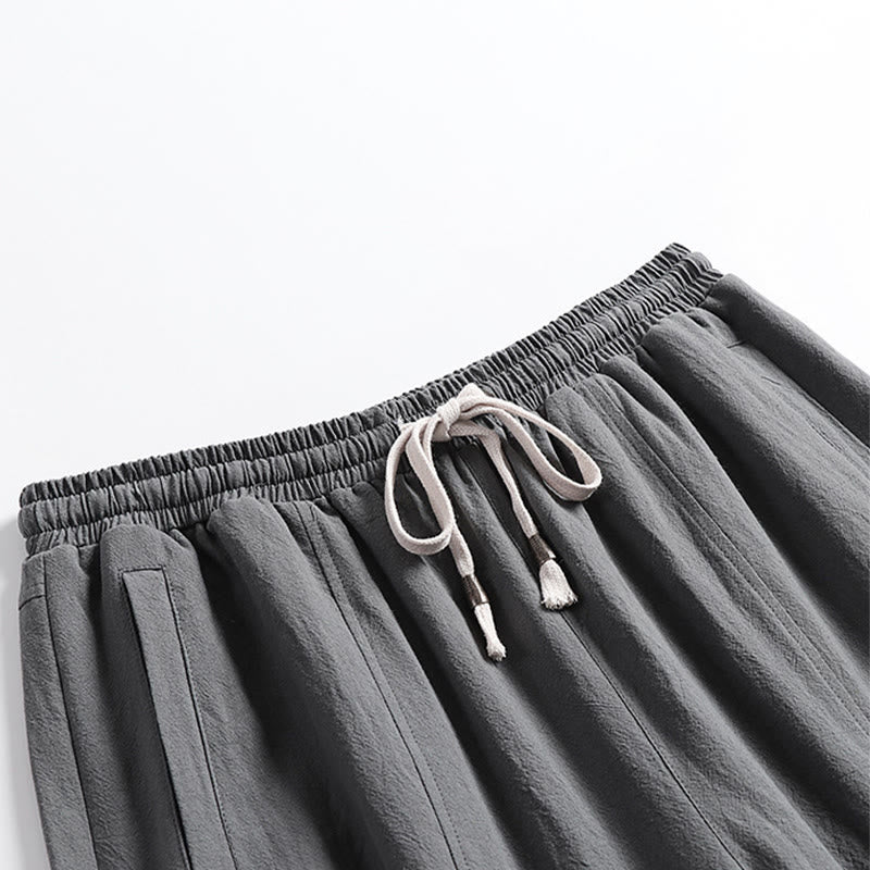 Buddha Stones Summer Casual Drawstring Elastic Waist Solid Ankle Pants Men's Tapered Pants With Pockets - image 2