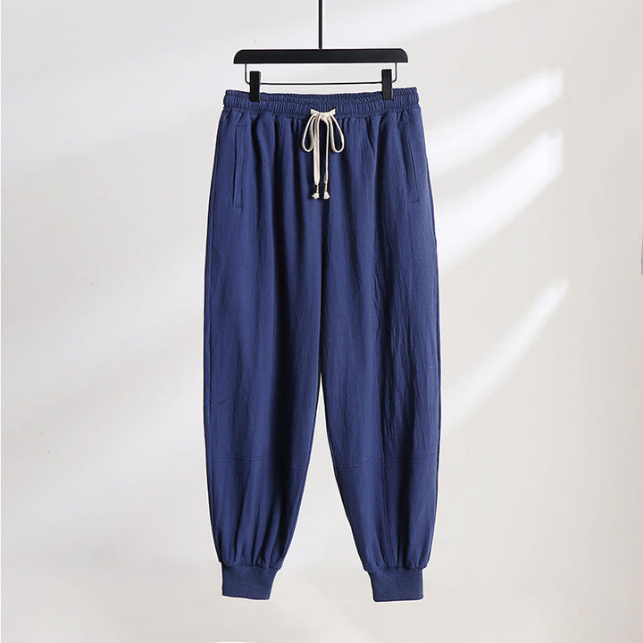 Buddha Stones Summer Casual Drawstring Elastic Waist Solid Ankle Pants Men's Tapered Pants With Pockets - DarkBlue - US/UK/AU54, EU64 (9XL) - image 11