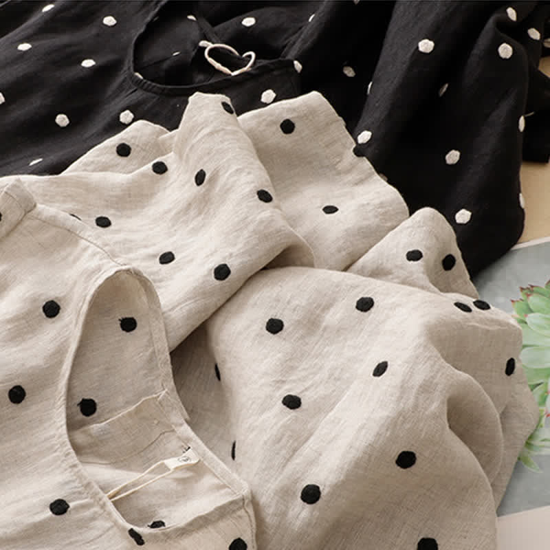 Buddha Stones Summer Casual Vintage Drawstring Polka Dot Crew Neck Women's Summer Sleeveless Dress With Pocket - image 18