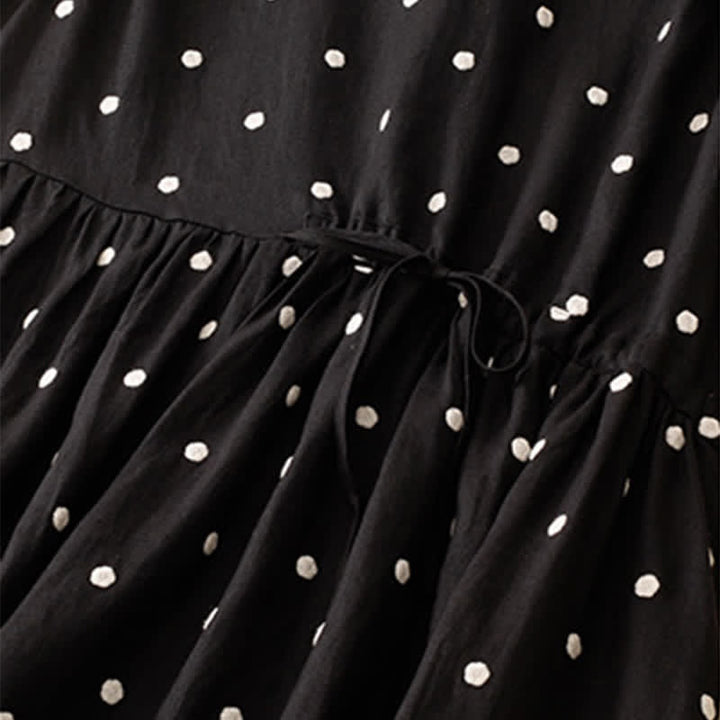 Buddha Stones Summer Casual Vintage Drawstring Polka Dot Crew Neck Women's Summer Sleeveless Dress With Pocket - image 12