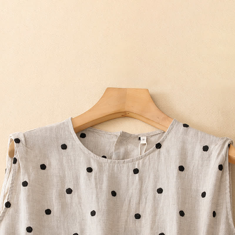 Buddha Stones Summer Casual Vintage Drawstring Polka Dot Crew Neck Women's Summer Sleeveless Dress With Pocket - image 2