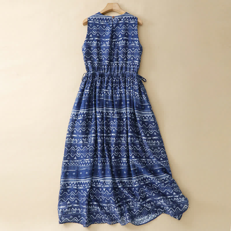 Buddha Stones Summer Boho Casual Blue wavy shape Geometric Women's Summer Sleeveless Dress With Pocket - image 1