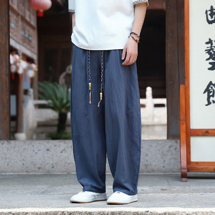 Buddha Stones Summer Casual Minimalist Drawstring Solid Ankle Pants Men's Straight Leg Pants With Pockets - image 11