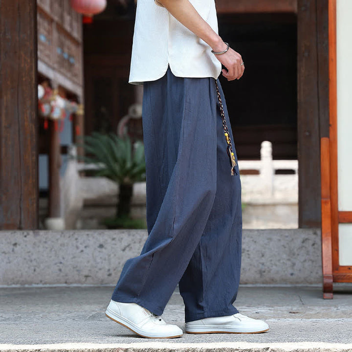 Buddha Stones Summer Casual Minimalist Drawstring Solid Ankle Pants Men's Straight Leg Pants With Pockets - image 13