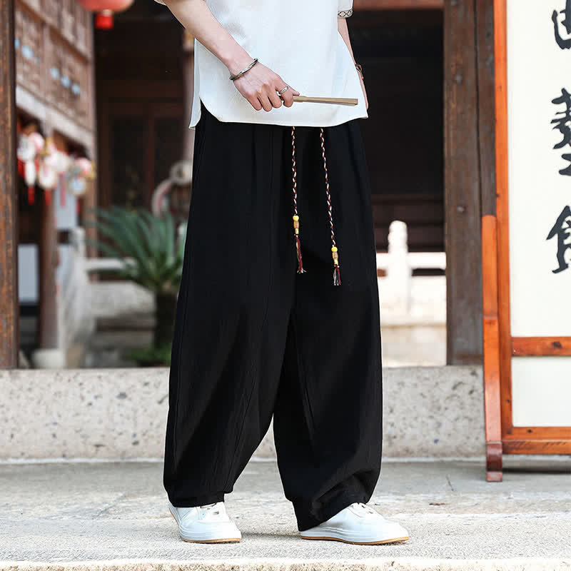 Buddha Stones Summer Casual Minimalist Drawstring Solid Ankle Pants Men's Straight Leg Pants With Pockets - image 7
