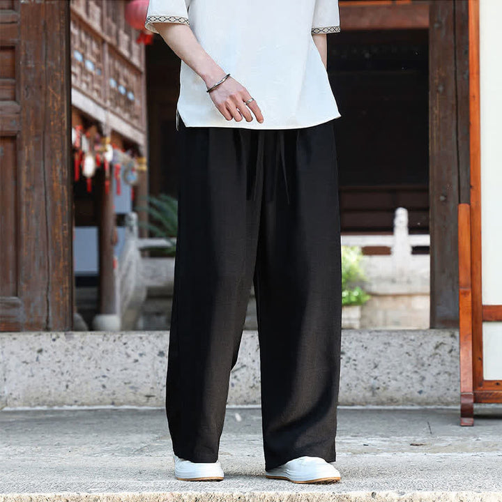 Buddha Stones Summer Casual Minimalist Drawstring Elastic Waist Solid Ankle Pants Men's Straight Leg Pants With Pocket - image 8