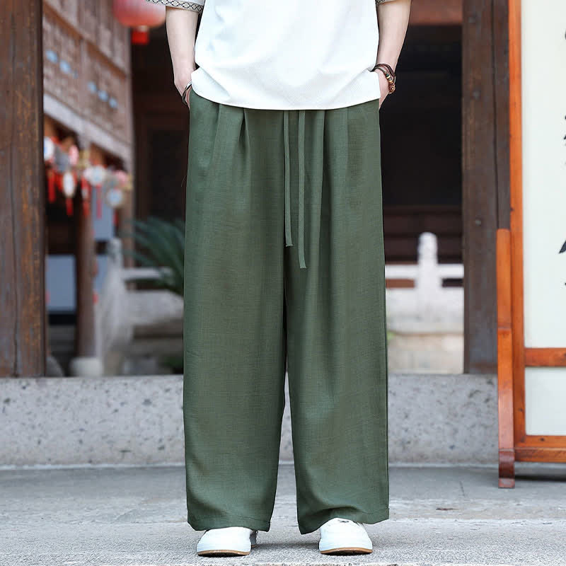 Buddha Stones Summer Casual Minimalist Drawstring Elastic Waist Solid Ankle Pants Men's Straight Leg Pants With Pocket - DarkOliveGreen - US/UK/AU46, EU56 (5XL) - image 11