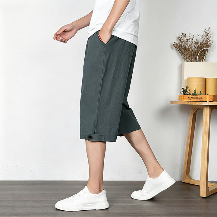 Buddha Stones Summer Casual Minimalist Drawstring Solid Half Pants Men's Straight Leg Pants With Pocket - image 9