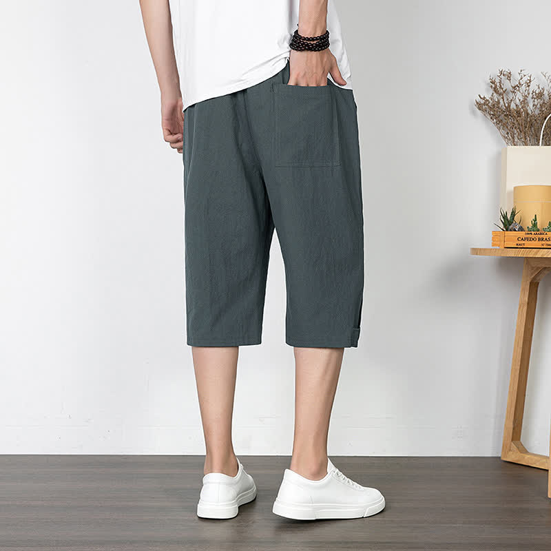 Buddha Stones Summer Casual Minimalist Drawstring Solid Half Pants Men's Straight Leg Pants With Pocket - image 10