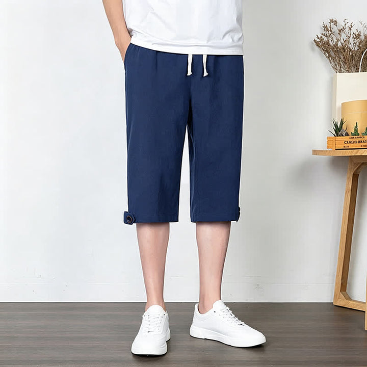 Buddha Stones Summer Casual Minimalist Drawstring Solid Half Pants Men's Straight Leg Pants With Pocket - image 4