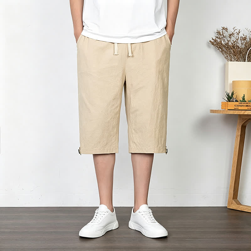 Buddha Stones Summer Casual Minimalist Drawstring Solid Half Pants Men's Straight Leg Pants With Pocket - BurlyWood - US/UK/AU54, EU64 (9XL) - image 12