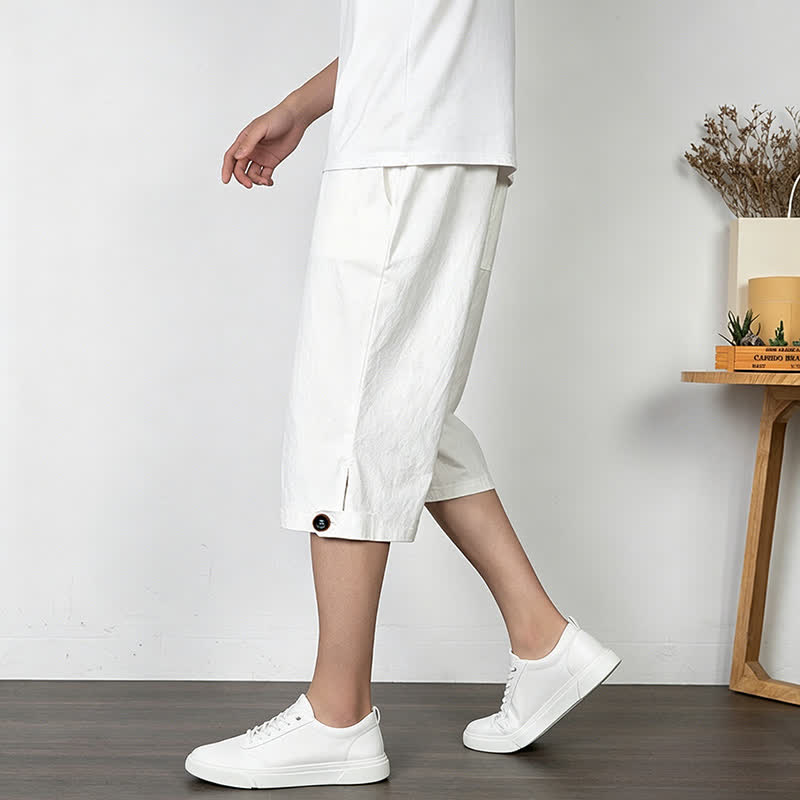 Buddha Stones Summer Casual Minimalist Drawstring Solid Half Pants Men's Straight Leg Pants With Pocket - image 17