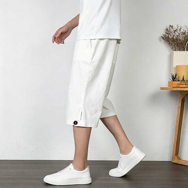 Buddha Stones Summer Casual Minimalist Drawstring Solid Half Pants Men's Straight Leg Pants With Pocket - image 17