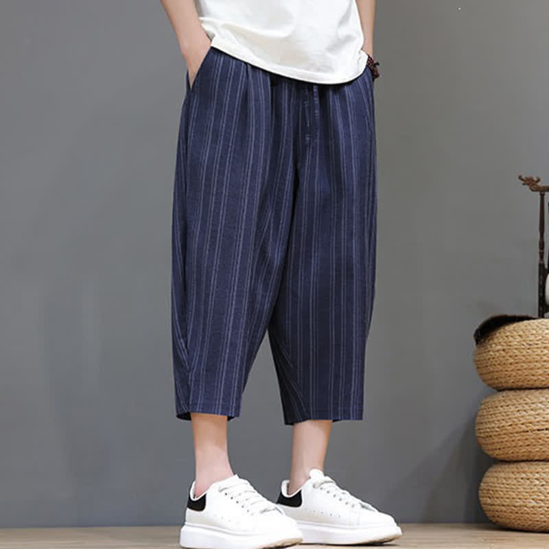 Buddha Stones Summer Casual Drawstring Striped Capri Pants Men's Harem Pants With Pocket - image 23