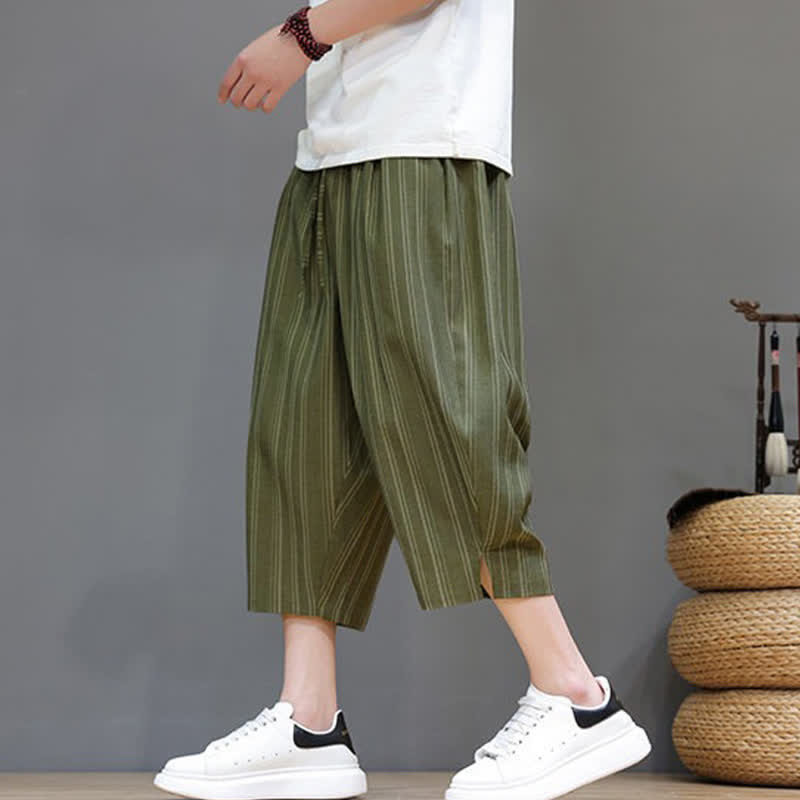 Buddha Stones Summer Casual Drawstring Striped Capri Pants Men's Harem Pants With Pocket - image 27