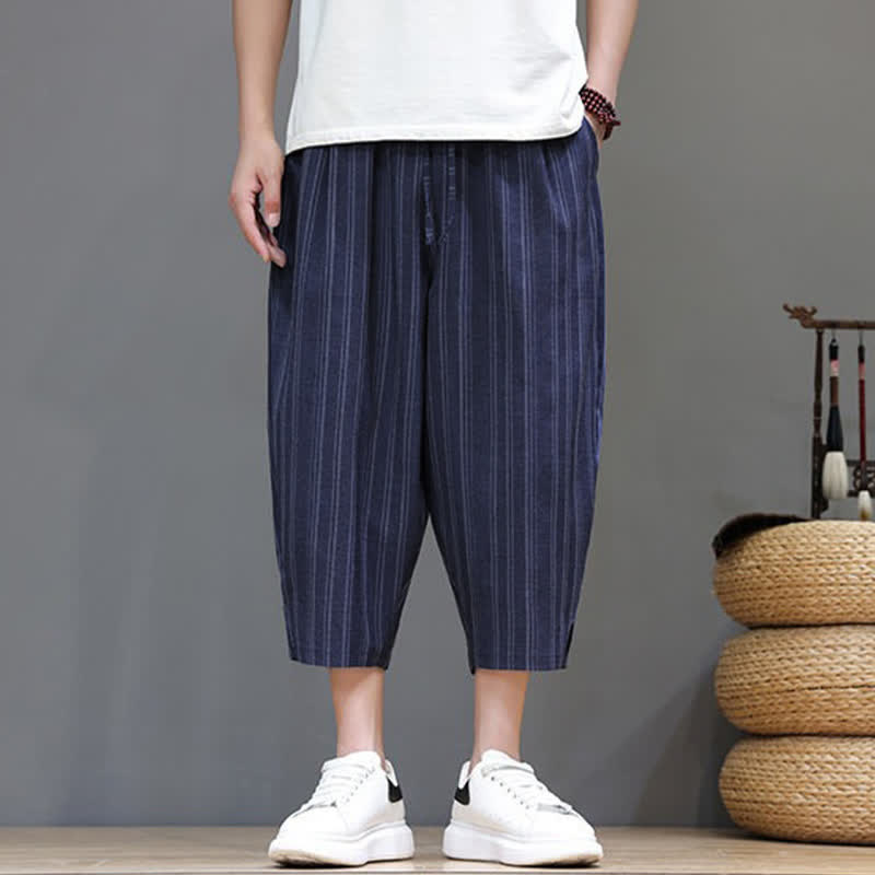 Buddha Stones Summer Casual Drawstring Striped Capri Pants Men's Harem Pants With Pocket - image 22
