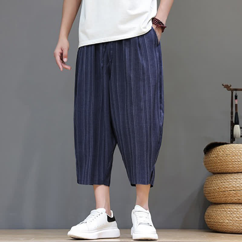 Buddha Stones Summer Casual Drawstring Striped Capri Pants Men's Harem Pants With Pocket - image 20