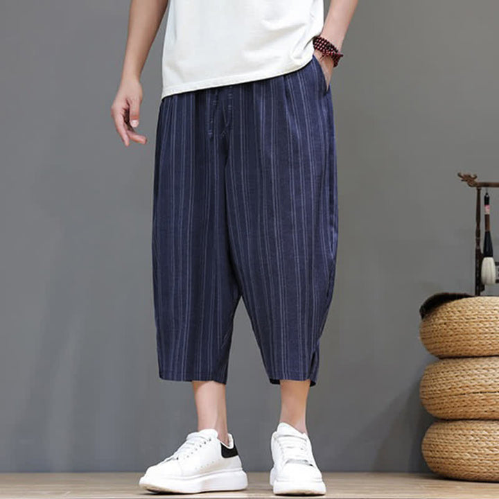Buddha Stones Summer Casual Drawstring Striped Capri Pants Men's Harem Pants With Pocket - image 20
