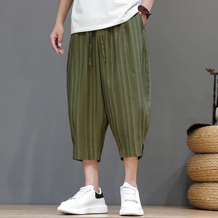 Buddha Stones Summer Casual Drawstring Striped Capri Pants Men's Harem Pants With Pocket - image 31